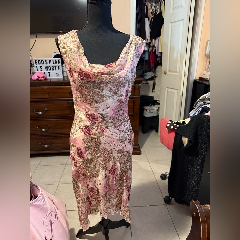 Pink Midi Dress Beaded Sequence